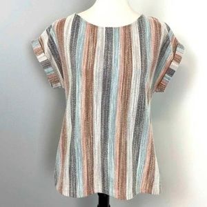 W5 Stripped Textured Short Sleeve Top